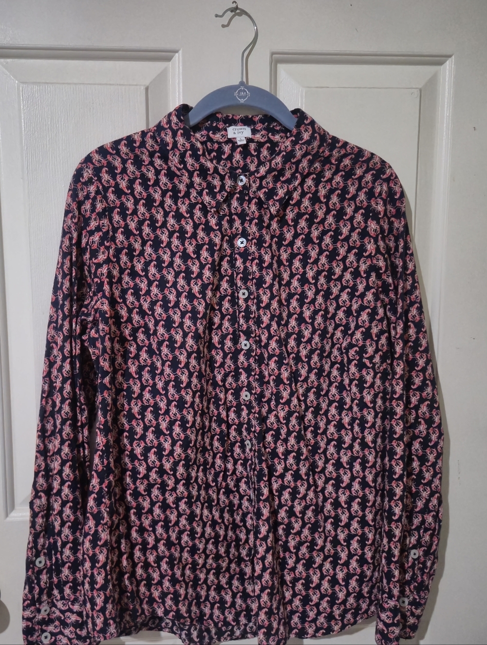 crown & ivy Navy and Pink Paisley Print Shirt